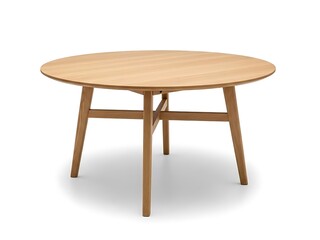 Round wooden dining table isolated on white background