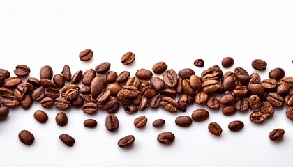 Scattered Coffee Beans In Line On White
