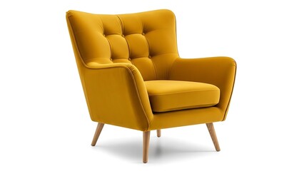 Vibrant yellow armchair furniture, isolated on white background