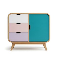 Colorful modern cabinet with drawers, isolated on white background