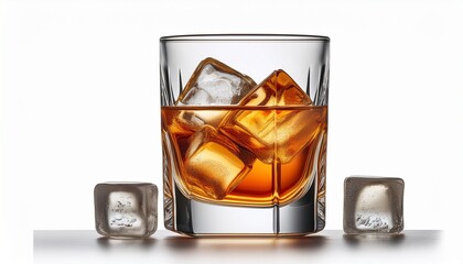 Elegant Glass Of Whiskey With Ice Cubes Isolated On White Background With Clipping Path