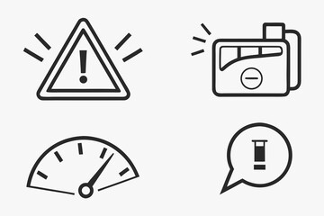 Warning Sign Battery Meter Speedometer and Alert Icon exclamation mark triangle