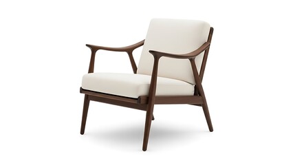 Modern wooden armchair with white cushions isolated on white