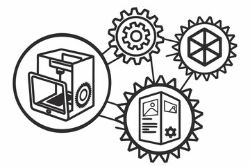 3D Printing and Gears Icons for Manufacturing Process and Workflow 3d printing cogwheels