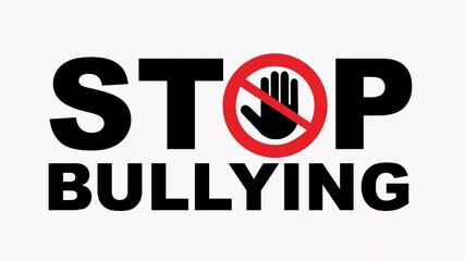 Stop bullying sign with a crossed out hand. Symbol for awareness campaigns, educational materials, or social media posts promoting kindness and tolerance against bullying behaviors.