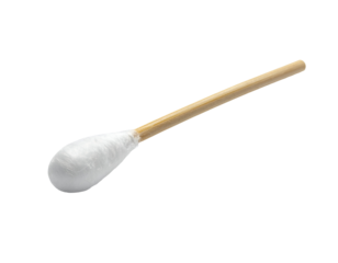 Single cotton swab with wooden stick personal hygiene cleaning tool on isolated background