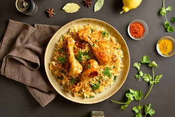 Indian dish chicken biryani with basmati rice