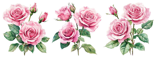 Naklejka premium PNG Elegant pink roses beautifully arranged, element set on transparent background