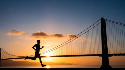 Runner Silhouette Against Golden Gate Bridge Sunrise © Evi