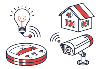 Smart Home Technology Icons with Wireless Connectivity illustration