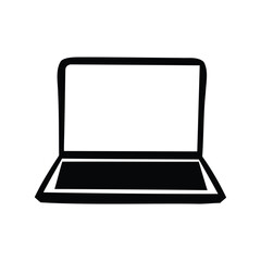 Simple black and white laptop illustration on a white background for design