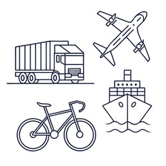 Diverse Transportation Methods Including Truck Airplane Ship and Bicycle Keywords: transportation