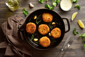 Fish cakes from mashed potato and minced cod fish
