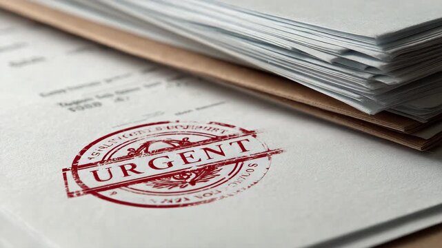 Urgent documents stacked with a red stamp indicating importance and need for immediate attention