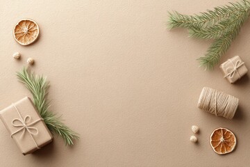 Brown background with a Christmas tree and oranges. Christmas background.