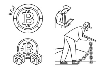 Bitcoin Mining and Digital Currency Line Art Icons cryptocurrency finance