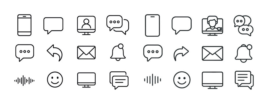 Communication icons: chat, email, notification, video call, smile emoticons