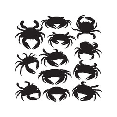 Crab Silhouette Vector Icon Set