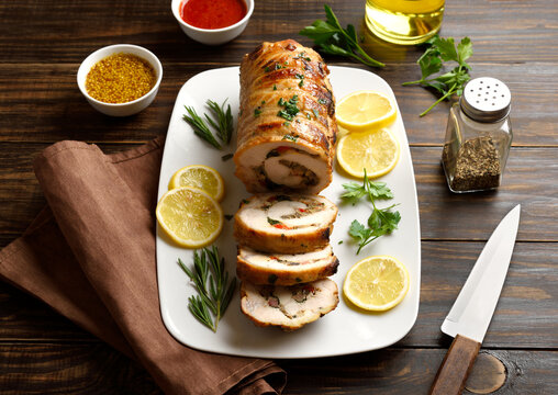 Stuffed pork tenderloin loaded with fried mushrooms, onion, red bell pepper, spinach