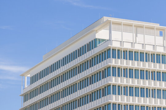 Lisbon, Portugal, October 26, 2025, Cgd headquarters building architecture against blue sky