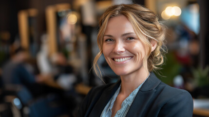 Portrait of stylist or business owner in hairdressing establishment faceless professional defocused salon background entrepreneur scene beauty business moment professional