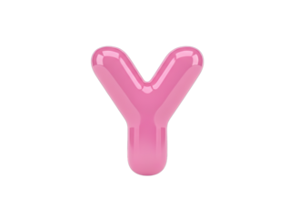 Glossy Pink Balloon Letter Y Isolated on Black Background 3D Render Realistic Alphabet Character