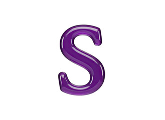 Glossy Purple Letter S 3D Render Isolated on Black Background Smooth Alphabet Graphic Shiny Reflective Bold Capital Character