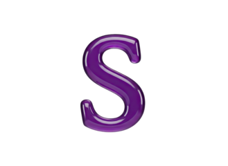 Glossy Purple Letter S 3D Render Isolated on Black Background Smooth Alphabet Graphic Shiny Reflective Bold Capital Character