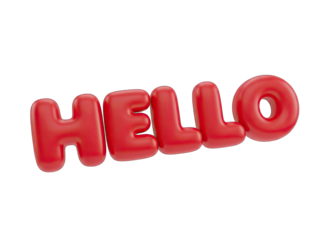 Glossy Red Inflatable Balloon Letters Spelling Out HELLO Isolated on Transparent Background