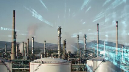 Industrial plant with digital data overlay. - Powered by Adobe