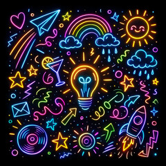 Creative Neon Line Art on Night Sky Theme