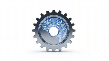 A metallic gear with a digital circuit board brain inside