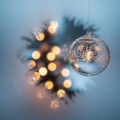 Golden Christmas ball ornament decoration on a dark background for the winter holiday season celebration