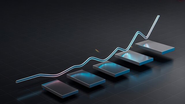 Rising digital graph line over glowing technology platforms

