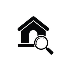 House Search Icon with Magnifying Glass on White Background
