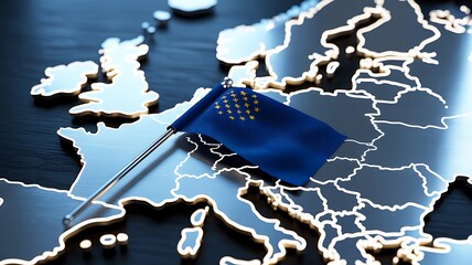 European union flag on illuminated digital europe map representing unity
