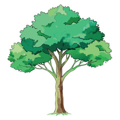 Beautiful green tree illustration with layered foliage and a textured trunk, in a clean, watercolor-style design.