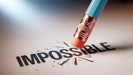 Pencil eraser removing impossible word to highlight motivation and hope
