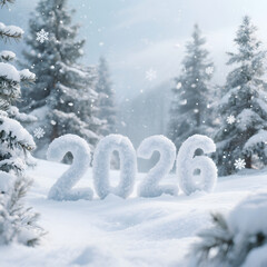 A 2026 winter celebration theme featuring falling snow and frosty visuals.