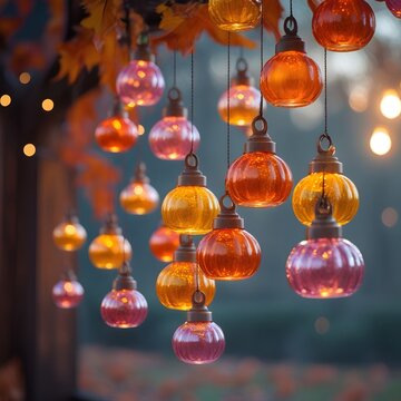  Artistic arrangement of multicolored glass pumpki