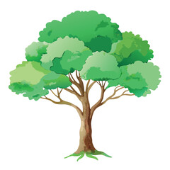 Beautiful green tree illustration with layered foliage and a textured trunk, in a clean, watercolor-style design.
