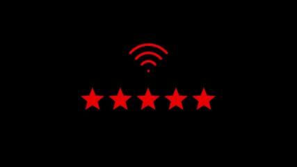 A video player interface displaying a strong wifi signal icon and a fivestar rating, symbolizing excellent online streaming quality, network performance, and user satisfaction with digital media conte - Powered by Adobe