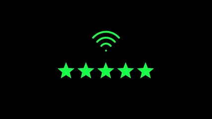 A video player interface displaying a strong wifi signal icon and a fivestar rating, symbolizing excellent online streaming quality, network performance, and user satisfaction with digital media conte - Powered by Adobe