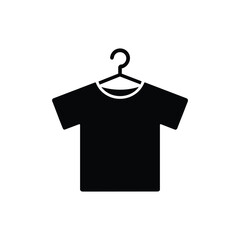 Simple Black T-Shirt Icon on Hanger Isolated on White Background
