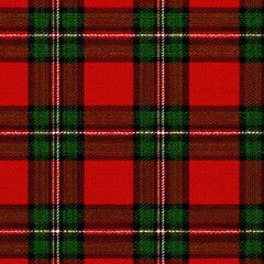 A vibrant red and green plaid fabric pattern, characterized by intersecting lines, often used in clothing and home textiles.