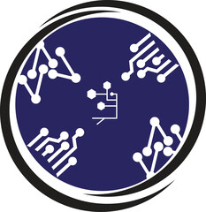 Circuitry lines and digital grid silhouette logo design Abstract Circuitry Tech Logo