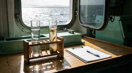 Comparative Ocean Water Samples and Research Notes on Marine Expedition Vessel