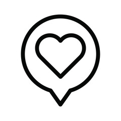 Heart symbol outline inside a circular speech bubble icon, isolated on
