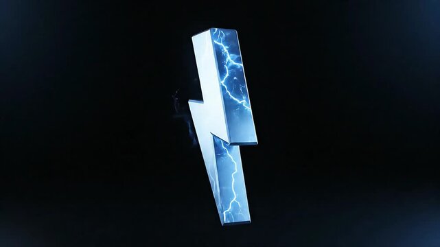 Metallic Blue 3D Lightning Bolt Icon on a Dark Background - Power, Energy, Speed, and Alert Concept