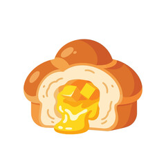 Delectable Golden Baked Bun with Creamy Mango Custard Filling, a Sweet Tropical Dessert Pastry Illustration